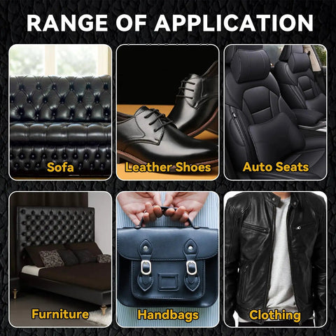 DIY Leather Repair Kit For Furniture And Cars, No Skills Needed, Fix Cracked Seats, Sofas, Purses And Jackets shown on leather and vinyl items