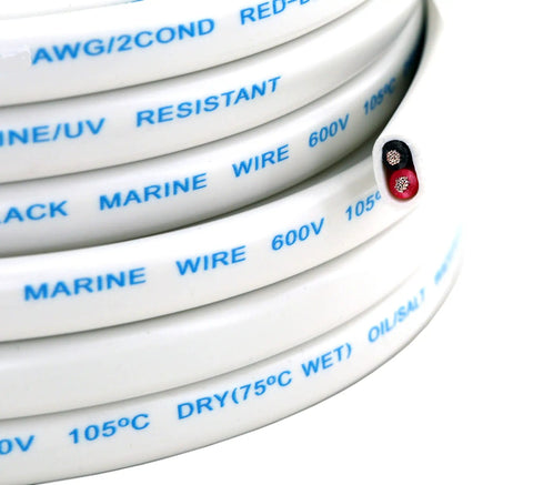 Coiled 200 Ft Duplex Marine Wire 16 Gauge Oxygen Free Tinned Copper Electrical Cable For Boats RVs Camper Trailers, white PVC