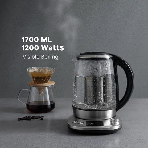 Electric Tea Kettle With Removable Infuser, 9 Preset Brewing Programs, Precise Temperature Control, Borosilicate Glass, 1.7L, 1200W