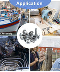 Stainless Steel Truss Head Machine Screws M6 1.0 X 12/16/20mm Full Thread Set used in different applications.