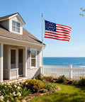 Single Sided Embroidered Betsy Ross 1776 Flag 3x5 Ft Outdoor US 13 Colonies Banner on house by ocean