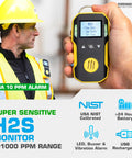 Hydrogen Sulfide Gas Monitor 0-100ppm With 0.1ppm Resolution, NIST Calibrated Certificate, Dust And Explosion Proof, USB Recharge, Audible Visual And Vibration Alarms, Electrochemical Sensor, Fast Response Under 30 Seconds in hand