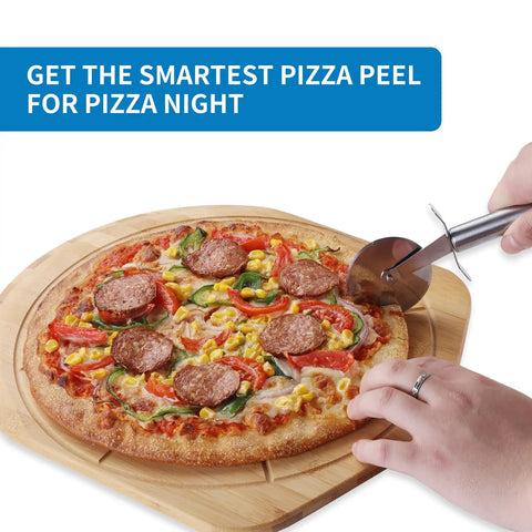 Bamboo Pizza Peel With Double Sided Design For Even Pizza Prep, 18 Inch Lightweight Wooden Pizza Paddle With 8 Slice Grooves, Easy Cutting, Outdoor Oven Accessory, 25.6 Inch Long By 18 Inch Wide