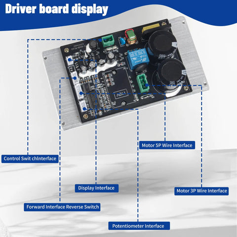 Driver board of 110V 750W DC Brushless Spindle Motor Kit with wire interfaces and controls displayed.