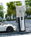 Rock Solid EV Wall Charger Cover Built To Crush Rain And UV Exposure Sleek Outdoor Shield, silver cover on EV charger outdoor.