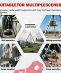 Beefy 2200 Lbs Capacity Tripod Head and Base Set With 360 Degree Rotation Ring for various industrial operations collage.