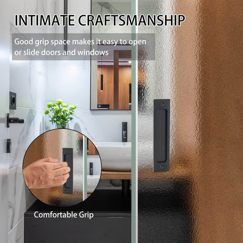 Two Pack Finger Flush Aluminum Alloy Pull Handles For Sliding Doors, Pocket Doors, Drawers And Cabinets, Rectangular Recessed Pull Hardware In Black Finish, Easy Install, Modern Barn Door Style For Home Or Garage