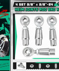 Badass 3/8 Inch 24 Thread Chromoly Heim Joint Rod End Kit showing four alloy steel rod ends with joint specs.
