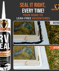 Heavy Duty Non Leveling RV Roof Lap Sealant Waterproof Caulk That Stays Put And Shuts Out Moisture on RV window before and after.