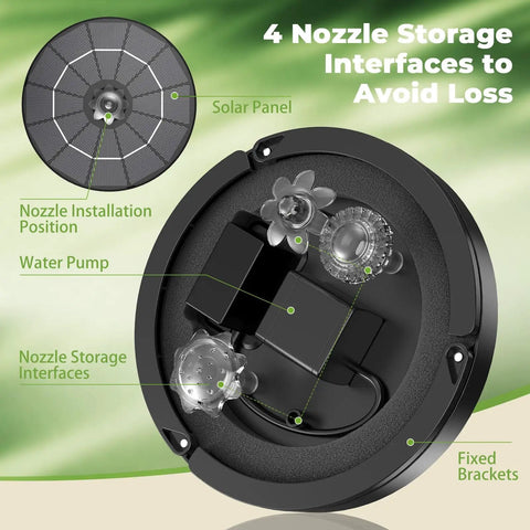 Three Point Five Watt Solar Fountain Kit For Bird Bath And Garden Pond Upgraded 2026 Model with fixed brackets and nozzles