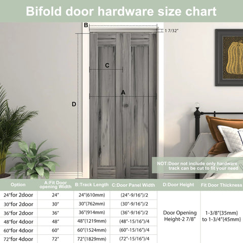 Bifold door hardware size chart with 36 Inch Bifold Door Hardware Kit For Two Doors In Aluminum Top Mounted Sliding Barn Door System dimensions.