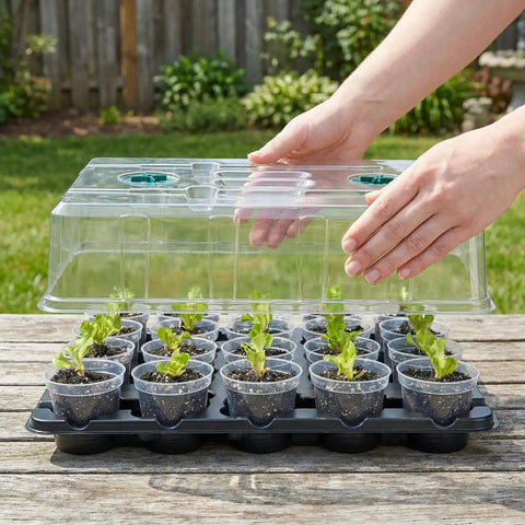 Three Inch Seed Starter Trays Two Pack With Humidity Dome And Twenty Cell Seedling Trays For Indoor And Outdoor Gardening Includes Forty 3 Inch Nursery Pots To Make Germination Quick And Planting A Breeze