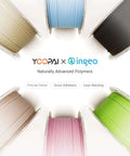 Overhead view of multiple spools of 3D printer filament in various colors, showcasing naturally advanced polymers.