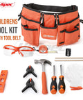 Orange 16 Piece Real Tools Kids Tool Kit Set With Child Size Tool Belt For DIY Building Woodworking And Construction Projects