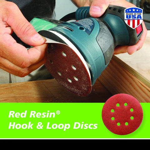 5 Inch Heavy Duty Random Orbit Sanding Discs With Hook And Loop Backing Red Resin Aluminum Oxide 8 Hole 40 Grit 50 Pack