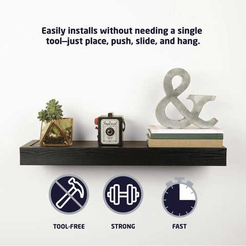 24 Inch Floating Wall Shelf Holds Up To 20 Lbs Tool-Free Drywall Install Flat Black Finish Perfect For Photos Plants Books And Decor