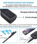 No Drama 36W Car Charger For Microsoft Surface Pro And Laptop Fast Charging Adapter With Usb Port And Five Foot Cable Plus Travel Case showing charging indicator and ports.
