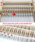 Close-up of a Wooden Weaving Loom Kit For Kids And Adults Large Frame Tapestry Loom 9.85 By 15.5 Inches with yarn on heddle bar