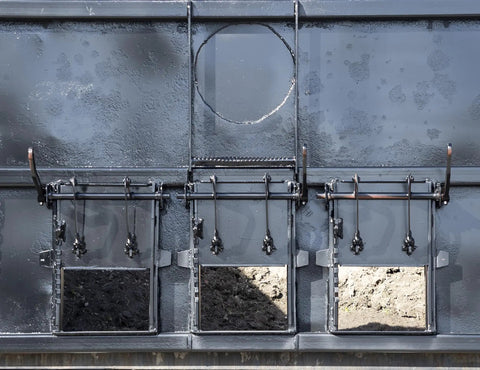 Beefy Steel Dump Truck Inspection Door With 12.38 x 13.5 Inch Opening, Detent Holder, Reversible Handle, Zinc Coated Paintable Finish For Medium And Heavy Duty Dump Trucks Built To Last, rear view