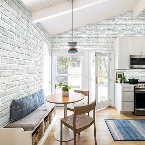 Peel And Stick Dope Faux Brick Wallpaper 17.7 By 118.1 Inches White And Gray Removable Self Adhesive Brick Wall Cover for kitchen