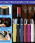 Slick PVC Heat Shrink Wine Capsules Paired With Wooden T Shape Stoppers And Sealing Plugs For DIY Cellar Wraps And Home Winemaking Craft Kits displayed on wine bottles.