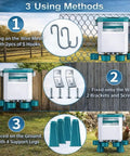 2 Gallon Automatic Chicken Waterer With Smart Float Control Hang Or Stand Poultry Drinker with S hooks, brackets, and legs setup.
