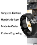 Slick Architect Blueprint Grid Ring In Black Plated Tungsten Carbide, handmade, scratch resistant wedding band, custom engraving.