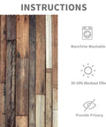 Cozy Farmhouse Brown Curtains With Rustic Barn Door Plank Look, 42W X 63L Rod Pocket Two Panels, care instructions displayed.