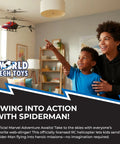 Child and parent playing with Spider Man RC Helicopter For Kids 8 Plus Easy Fly Remote Control Toy indoors