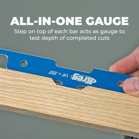 Precision Router Table Setup Bars Set Of Seven Gauge Measuring Sticks for testing cut depth with all-in-one gauge design.