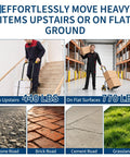 Stair Climbing Dolly For Heavy Loads, Rugged Hand Truck With 770 Lb Capacity in use on stairs and flat surfaces with ergonomic grip.
