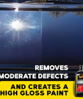 Car hood before and after using Ultimate Compound Pro Grade Car Scratch Remover For Paint Correction That Removes Scratches Swirls Oxidation And Water Spots While Restoring Color Clarity For A Showroom Shine On Single Stage And Clear Coat Finishes 15 Oz, showing defect removal and high gloss paint.