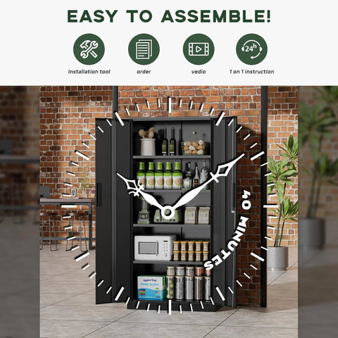 72 Inch Tall Locking Metal Garage Storage Cabinet With Doors And Four Shelves Built Tough Black Tool Steel Cabinet in room setup