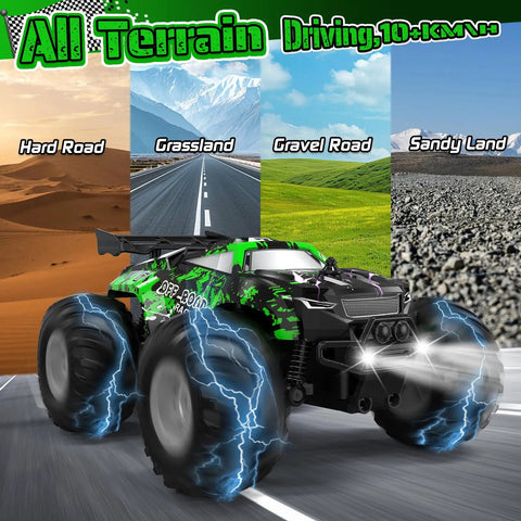 All Terrain Remote Control Off Road Truck For Kids 1 To 20 Scale, Dual Motors, 10 Km Per Hour on diverse landscapes