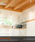 Modern kitchen with wooden ceiling and LED TruWave Natural Series B10 Chandelier Light Bulb 40W Equivalent 4W Dimmable installed.