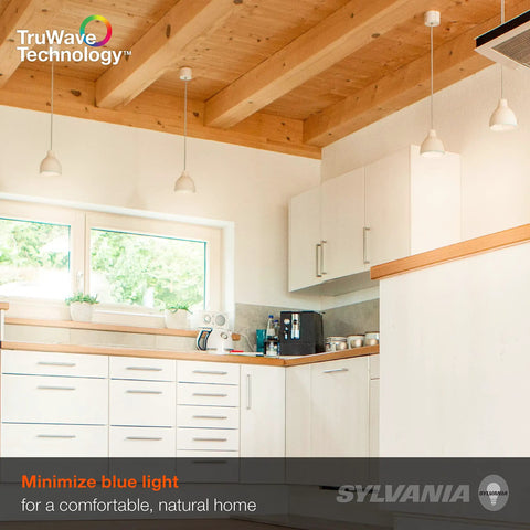 Kitchen with TruWave LED Light Bulb 60W Equivalent 8W 800 Lumens Soft White 2700K Dimmable A19 illuminating the space