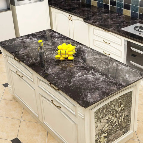 Black Brown Marble Peel And Stick Contact Paper For Kitchen Counters And Furniture Self Adhesive Vinyl Wrap Waterproof 24x200 Inch Roll No Mess Easy DIY Countertop Makeover For Cabinets Desks And More on kitchen island.