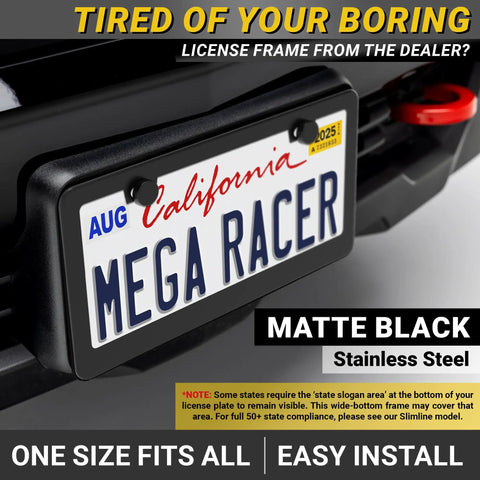 Matte Black License Plate Frames 2 Pack Dope Quality Rust Free Stainless Steel Rattle Free Universal Fit car rear view