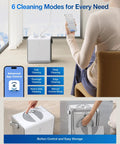 Winbot W2 Pro Omni Window Cleaning Robot With All In One Multi Functional Station showing app and button controls