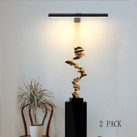 2 Pack Wireless Picture Lights With Remote Battery Operated 16.5 Inch illuminating gold sculpture in home decor setting