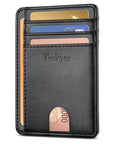 Ultra Slim Front Pocket Wallet With RFID Blocking Leather Card Holder For Men And Women Nine Card Slots Minimalist Design Lightweight Black Everyday Carry