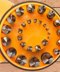 29 Piece Drill Bit Set With 135 Degree Split Point, Jobber Length, Orange And Gold Finish, Sizes 1/16 To 1/2 Inch on wood table