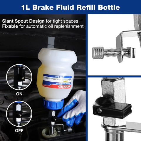 1L Brake Fluid Refill Bottle with slant spout design, part of 3L Vacuum Brake Bleeder Kit for One Person Bleeding, No Helper Needed