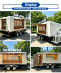 Turnkey Mobile Coffee Trailer For Sale 13 Foot Fully Equipped Commercial Food Truck Ready To Roll And Kickstart Your Street Hustle With Professional Brewing Setup viewed from various angles in a park.