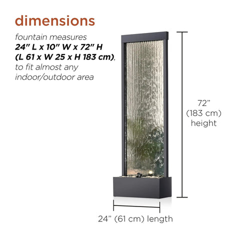 Dimensions of Mirror Waterfall Fountain With Stones And Lights For Indoor Outdoor Zen Decor Create A Calming Vibe In Your Living Room Office Patio Or Entryway 72 Inches Tall