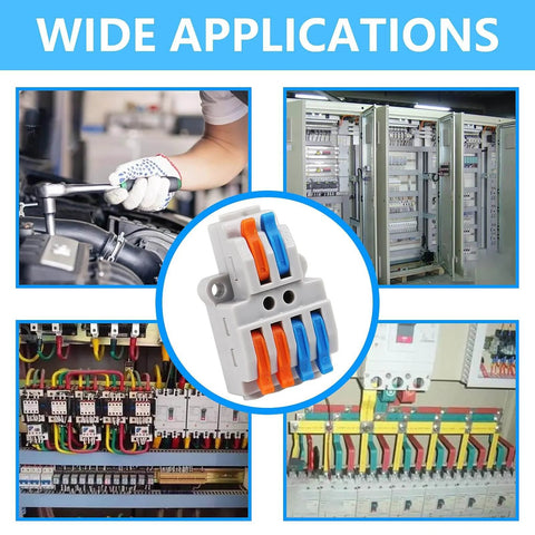 Lever Wire Connectors Pack Of 20, 2 In 4 Out Quick Wire Connectors Push In Conductor Terminal Block For AWG 28-12 shown with applications