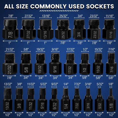 Pro Grade Heavy Duty Screw Extractor Set For Stripped Screws And Bolts Hex Head Multi Spline Easy Out Kit Includes 25 Pieces