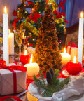 Festive table setting with 36 Piece Flameless Taper Candles Set, 10 Inch Battery Operated LED Tapers With Realistic 3D Wick