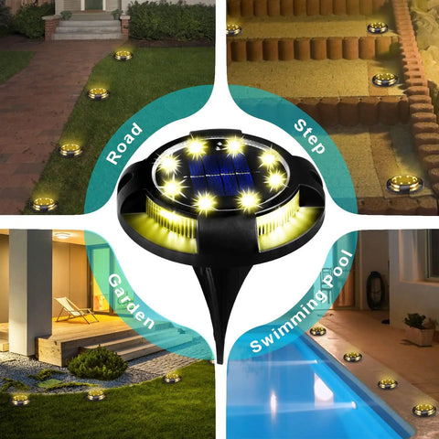Solar Ground Lights Outdoor 12 Pack With 12 LED Disk Lights Waterproof In Ground Garden Pathway Lighting for decks and steps