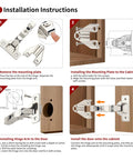 Installation instructions for Full Overlay Face Frame Soft Close Concealed Cabinet Hinges Clip On 105 Degree 3 Way Adjustable